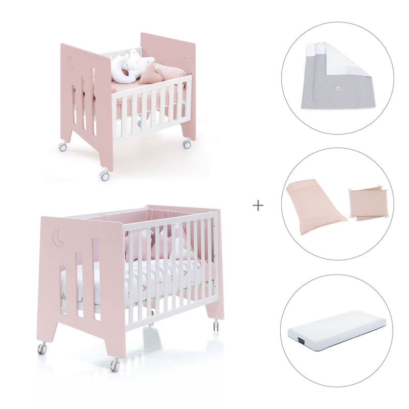 Minicuna 60x80 cm y cuna 60x120 cm (7en1) rosa claro · Omni Tre Flamingo C181T-M7742
