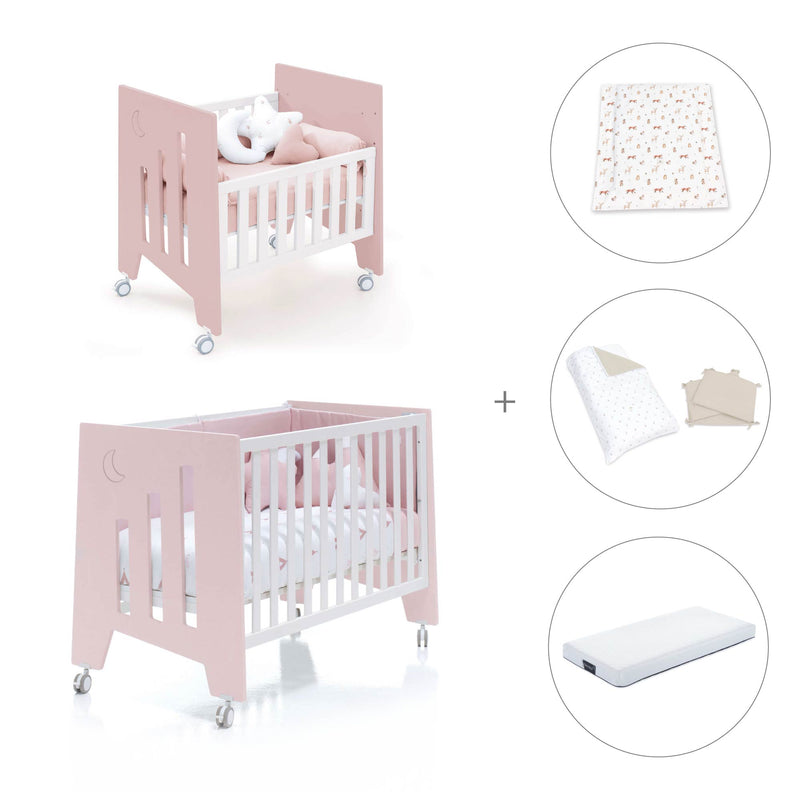 Minicuna 60x80 cm y cuna 60x120 cm (7en1) rosa claro · Omni Tre Flamingo C181T-M7742