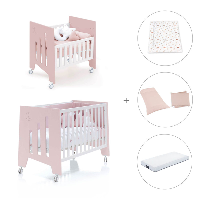 Minicuna 60x80 cm y cuna 60x120 cm (7en1) rosa claro · Omni Tre Flamingo C181T-M7742