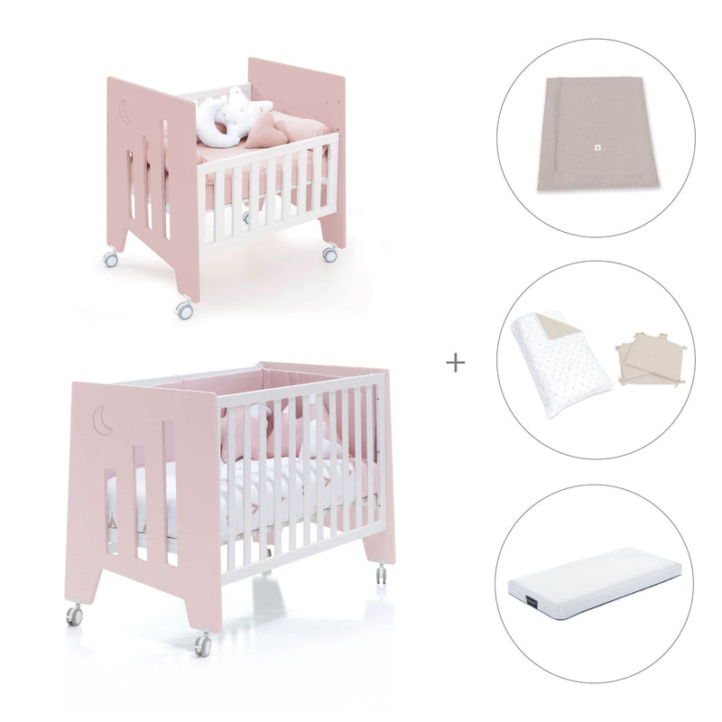Minicuna 60x80 cm y cuna 60x120 cm (7en1) rosa claro · Omni Tre Flamingo C181T-M7742