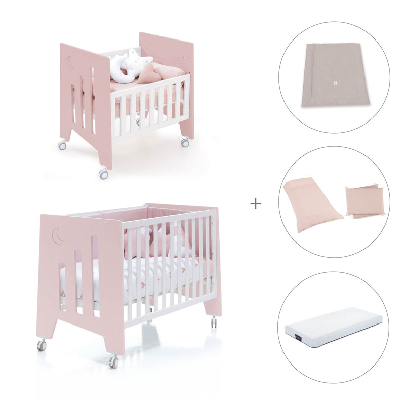 Minicuna 60x80 cm y cuna 60x120 cm (7en1) rosa claro · Omni Tre Flamingo C181T-M7742