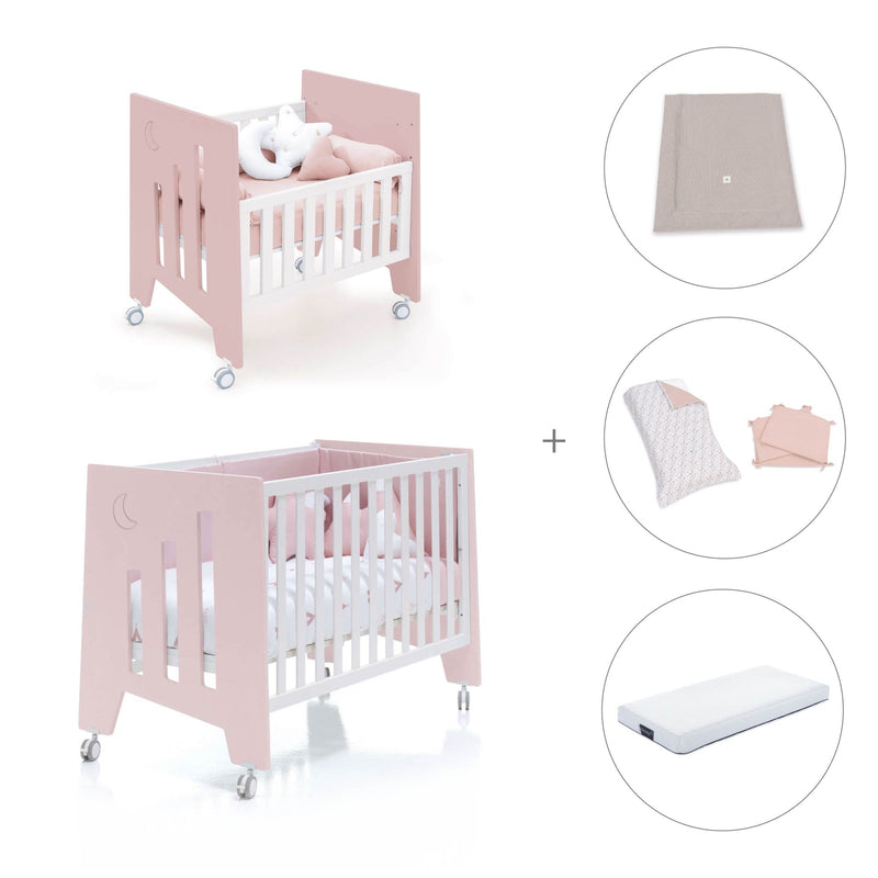 Minicuna 60x80 cm y cuna 60x120 cm (7en1) rosa claro · Omni Tre Flamingo C181T-M7742