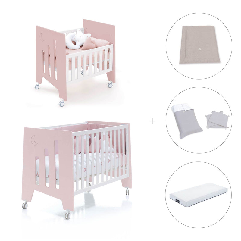 Minicuna 60x80 cm y cuna 60x120 cm (7en1) rosa claro · Omni Tre Flamingo C181T-M7742