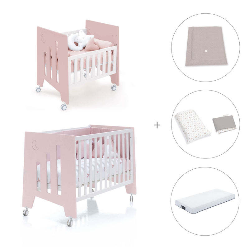 Minicuna 60x80 cm y cuna 60x120 cm (7en1) rosa claro · Omni Tre Flamingo C181T-M7742