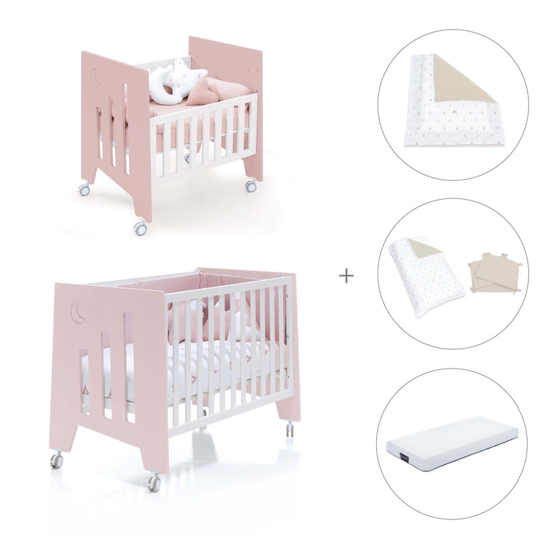 Minicuna 60x80 cm y cuna 60x120 cm (7en1) rosa claro · Omni Tre Flamingo C181T-M7742