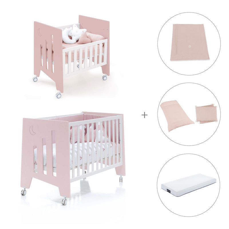 Minicuna 60x80 cm y cuna 60x120 cm (7en1) rosa claro · Omni Tre Flamingo C181T-M7742