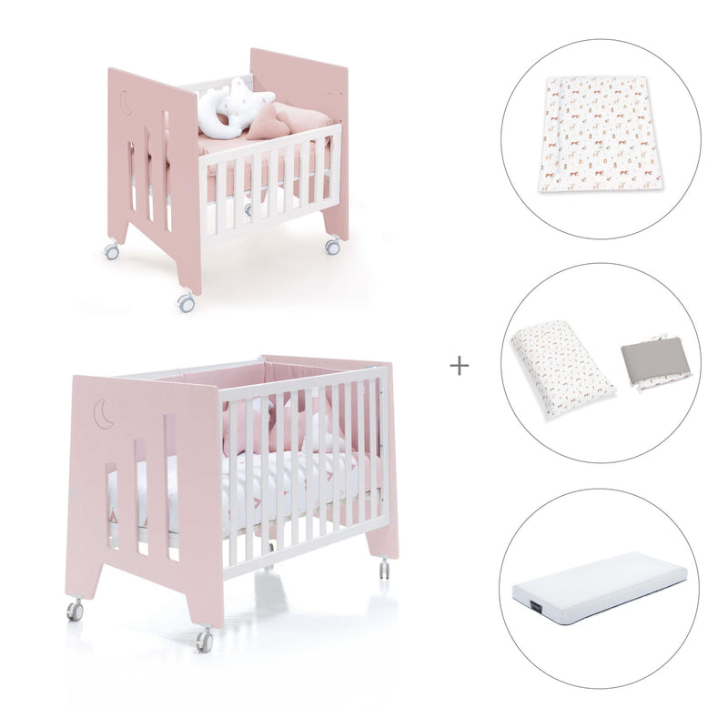 Minicuna 60x80 cm y cuna 60x120 cm (7en1) rosa claro · Omni Tre Flamingo C181T-M7742