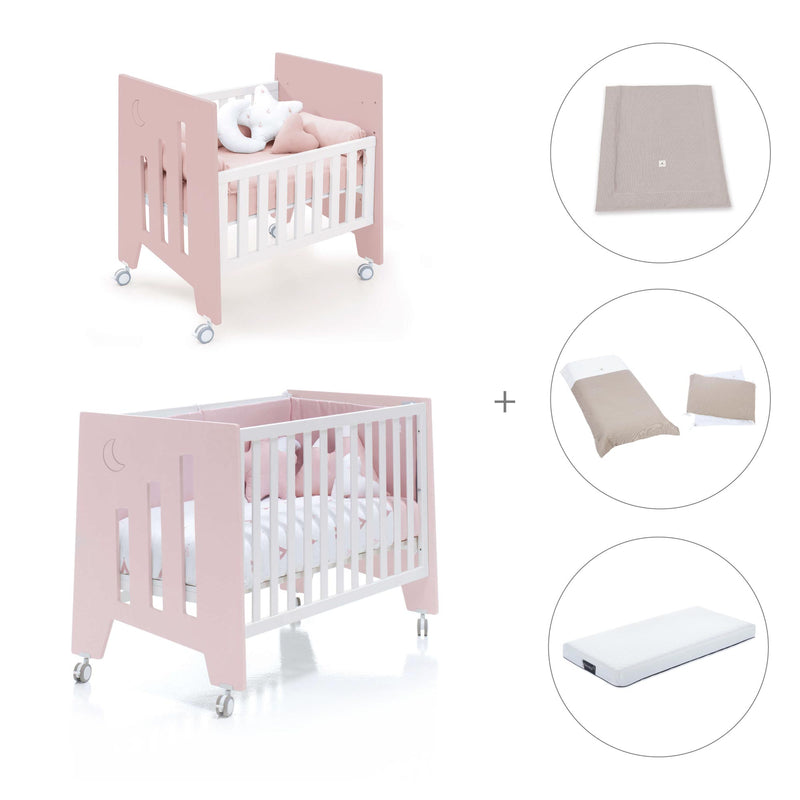 Minicuna 60x80 cm y cuna 60x120 cm (7en1) rosa claro · Omni Tre Flamingo C181T-M7742