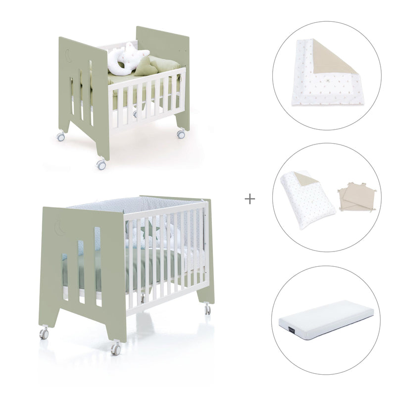 Minicuna 60x80 cm y cuna 60x120 cm (7en1) verde-oliva · Omni Tre Erba C181T-M7756
