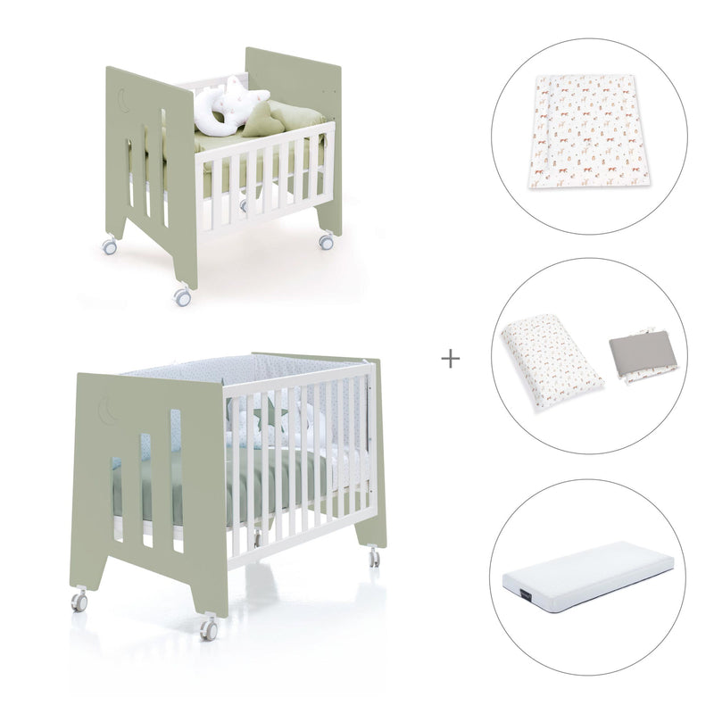 Minicuna 60x80 cm y cuna 60x120 cm (7en1) verde-oliva · Omni Tre Erba C181T-M7756