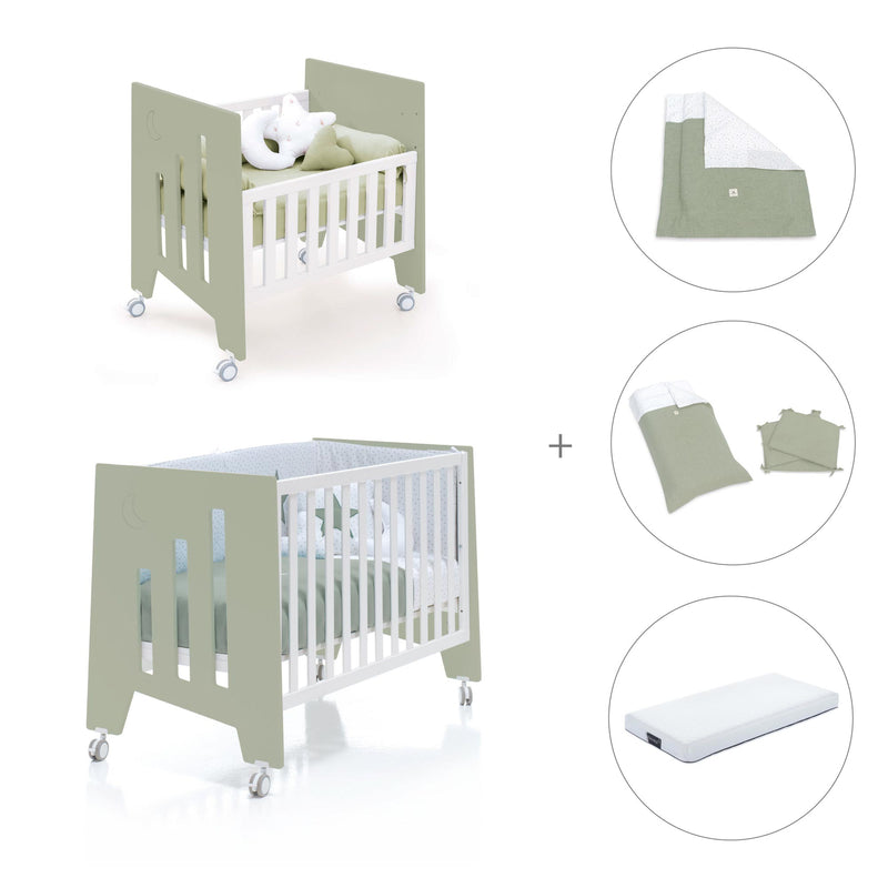 Minicuna 60x80 cm y cuna 60x120 cm (7en1) verde-oliva · Omni Tre Erba C181T-M7756