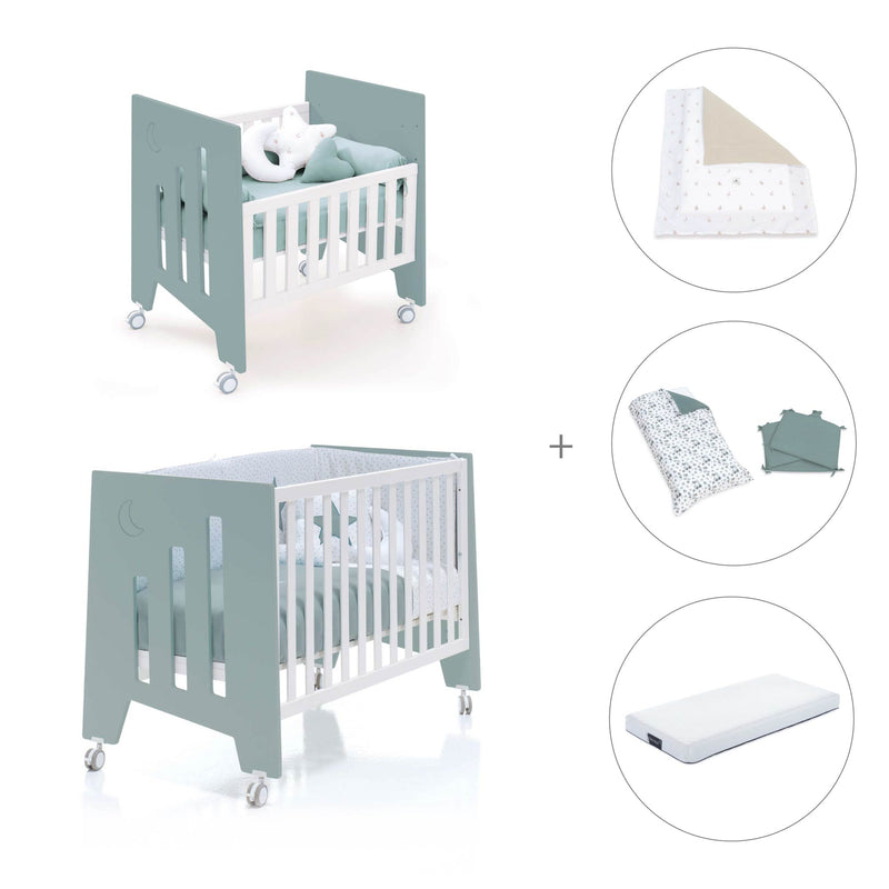 Minicuna 60x80 cm y cuna 60x120 cm (7en1) verde eucalipto · Omni Tre Eucalyptus C181T-M7757