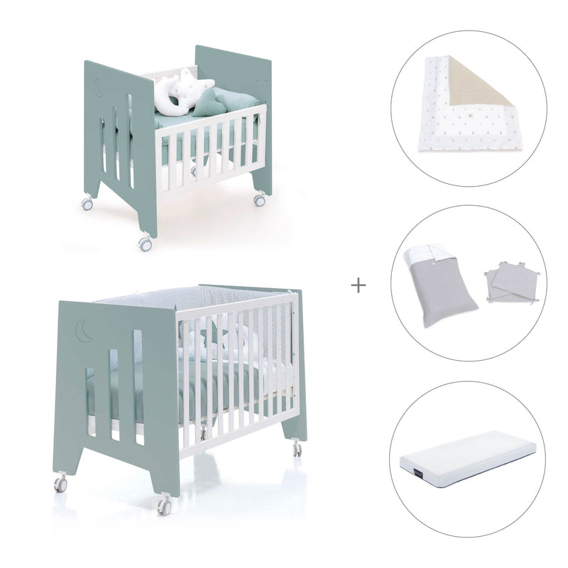 Minicuna 60x80 cm y cuna 60x120 cm (7en1) verde eucalipto · Omni Tre Eucalyptus C181T-M7757