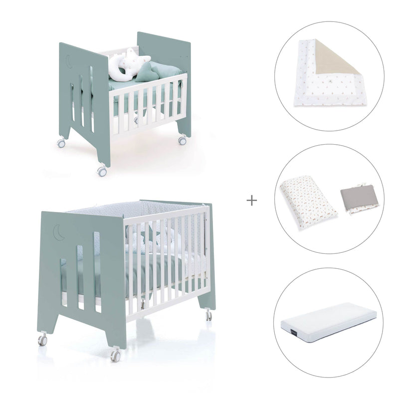 Minicuna 60x80 cm y cuna 60x120 cm (7en1) verde eucalipto · Omni Tre Eucalyptus C181T-M7757