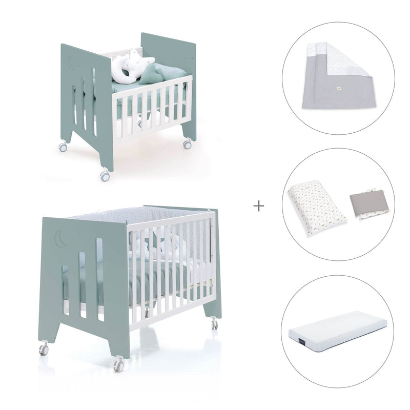 Minicuna 60x80 cm y cuna 60x120 cm (7en1) verde eucalipto · Omni Tre Eucalyptus C181T-M7757