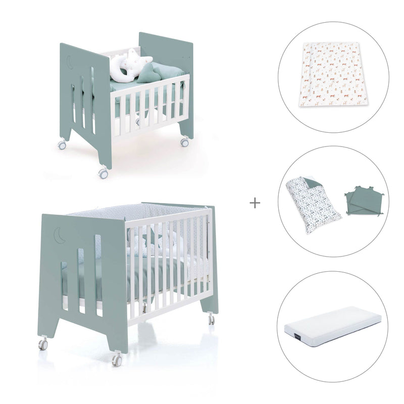 Minicuna 60x80 cm y cuna 60x120 cm (7en1) verde eucalipto · Omni Tre Eucalyptus C181T-M7757