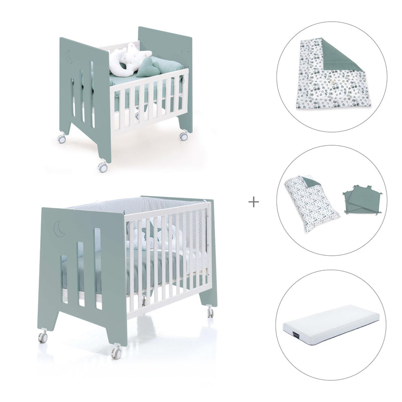 Minicuna 60x80 cm y cuna 60x120 cm (7en1) verde eucalipto · Omni Tre Eucalyptus C181T-M7757