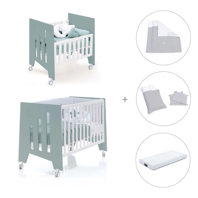 Minicuna 60x80 cm y cuna 60x120 cm (7en1) verde eucalipto · Omni Tre Eucalyptus C181T-M7757