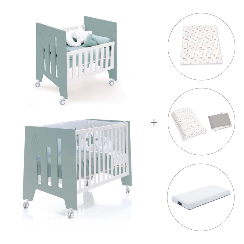 Minicuna 60x80 cm y cuna 60x120 cm (7en1) verde eucalipto · Omni Tre Eucalyptus C181T-M7757