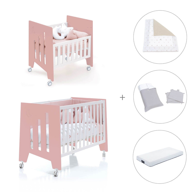 Minicuna 60x80 cm y cuna 60x120 cm (7en1) rosa · Omni Tre Quarzo C181T-M7759
