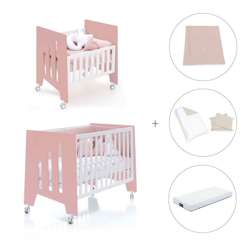 Minicuna 60x80 cm y cuna 60x120 cm (7en1) rosa · Omni Tre Quarzo C181T-M7759