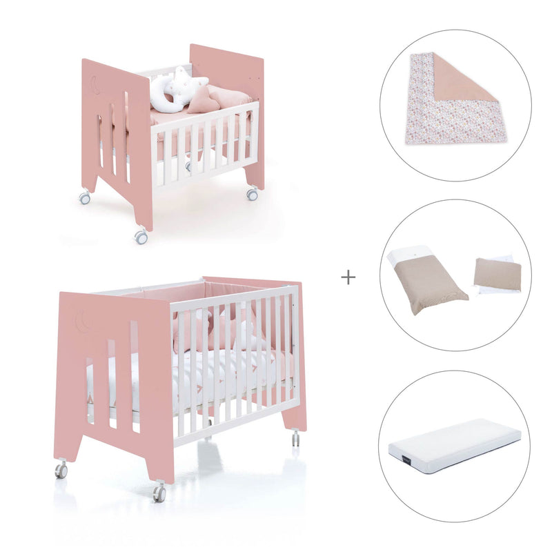 Minicuna 60x80 cm y cuna 60x120 cm (7en1) rosa · Omni Tre Quarzo C181T-M7759