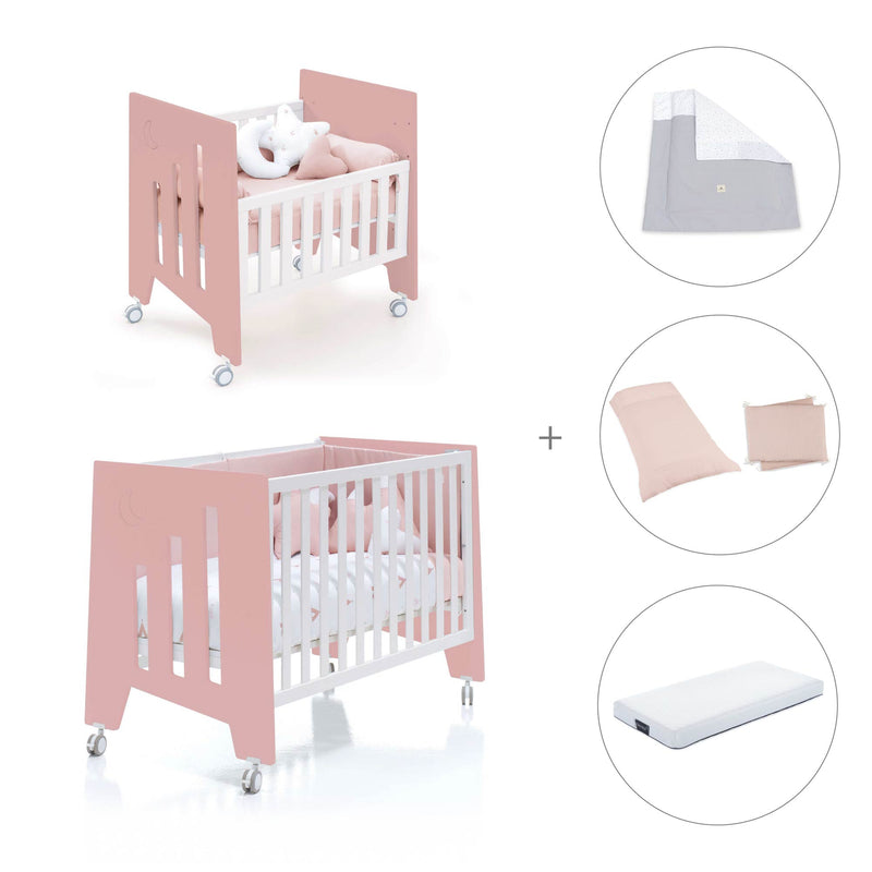 Minicuna 60x80 cm y cuna 60x120 cm (7en1) rosa · Omni Tre Quarzo C181T-M7759