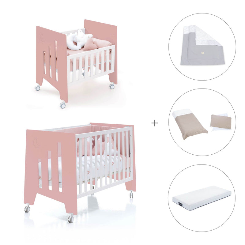 Minicuna 60x80 cm y cuna 60x120 cm (7en1) rosa · Omni Tre Quarzo C181T-M7759