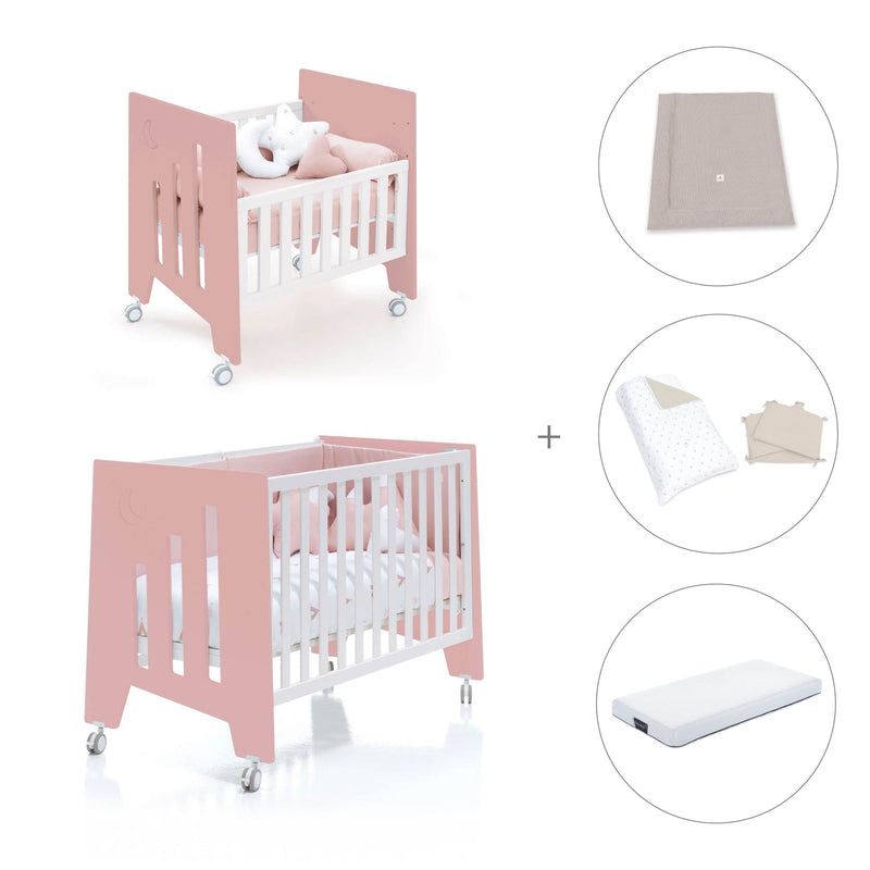 Minicuna 60x80 cm y cuna 60x120 cm (7en1) rosa · Omni Tre Quarzo C181T-M7759