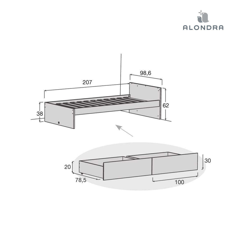 Cama juvenil blanca 90x200 cm para niños y niñas · Inside QC404