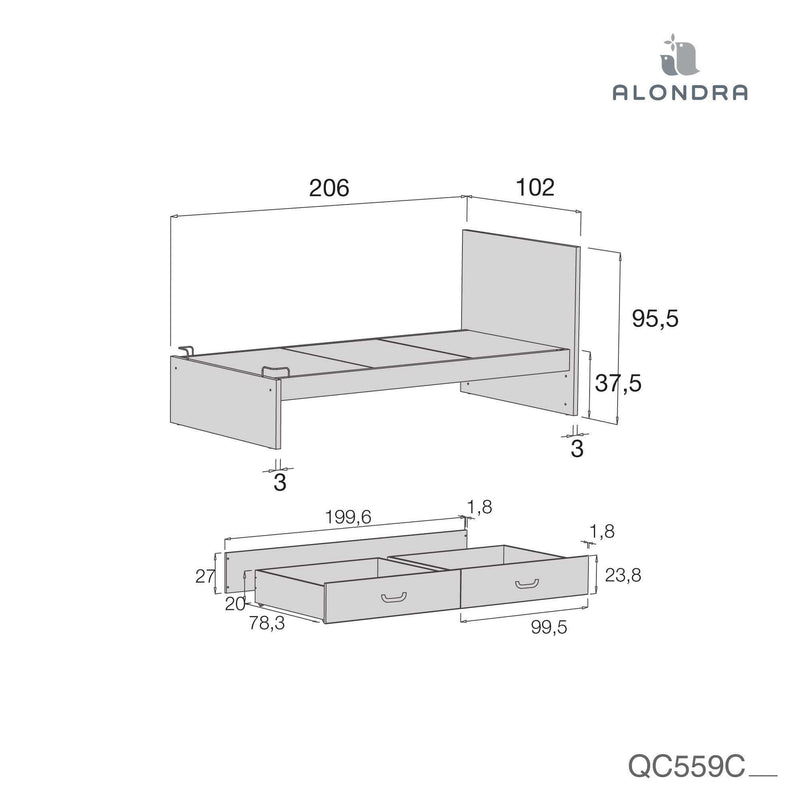 Cama juvenil de 90x200 cm para niños · Joy QC559