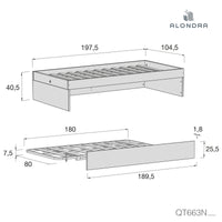 Medidas cama infantil de 90x190 cm compacta con nido BIANCA DUE QT663N