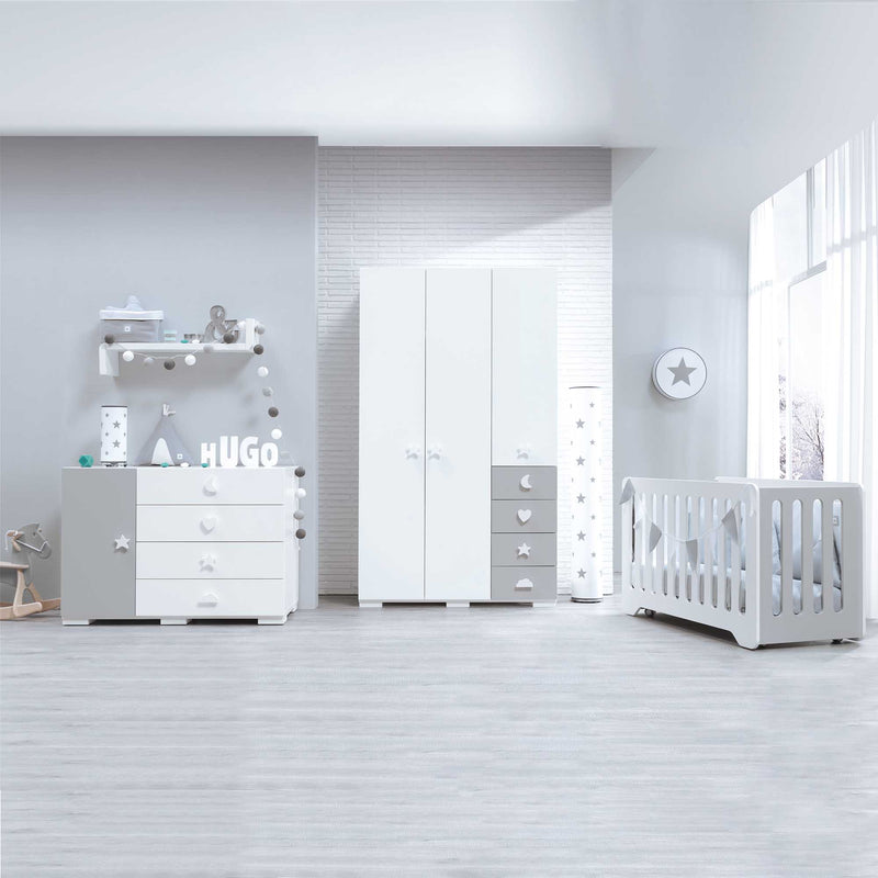 Dormitorio infantil completo para niños en blanco y gris