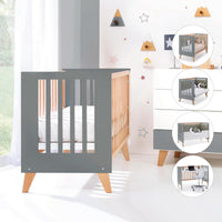 cuna colecho transformable en cama infantil escritorio en gris y madera