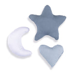 Set 3 cojines infantiles (luna, estrella, corazón) azul · 693-121 Alba Blu
