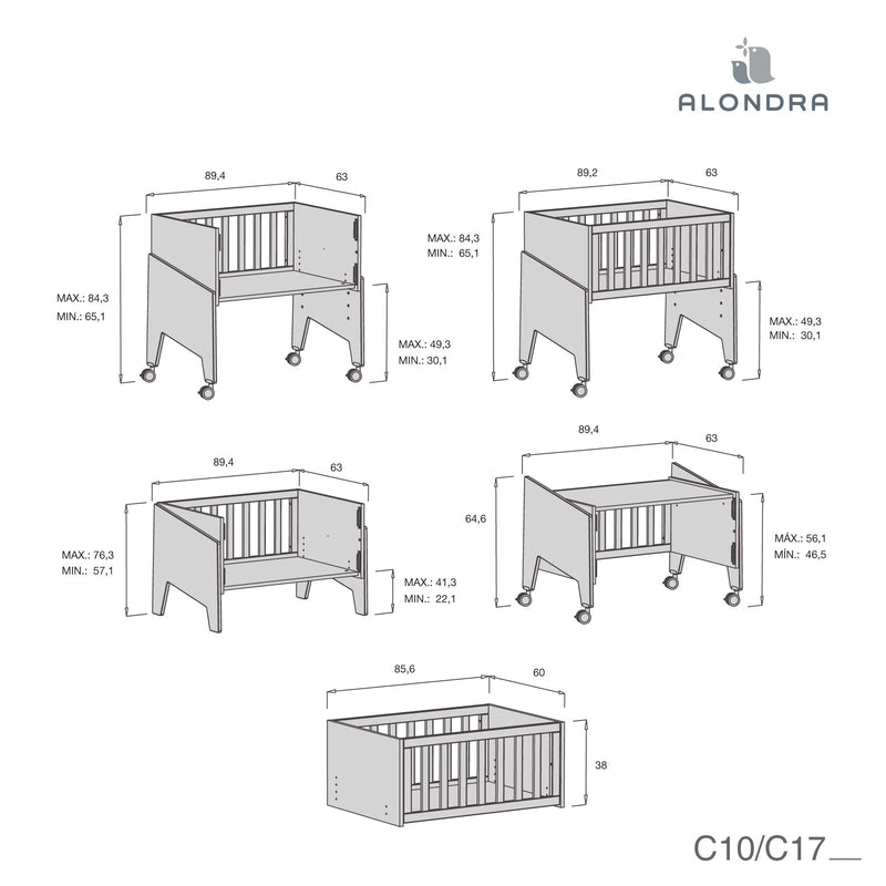 Minicuna colecho 50x80 cm (5en1) madera/marengo · Equo Life