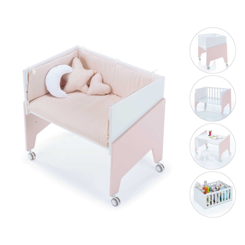 Minicuna de colecho 50x80 cm para bebé (5en1) blanca/rosa · Equo