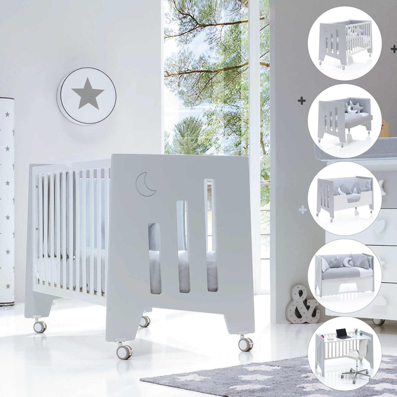 cuna de colecho minimalista con madera gris y blanco