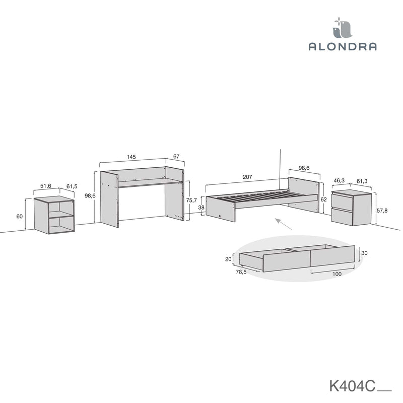 Cuna convertible 70x140 cm en verde-agua · Inside K404-M1181