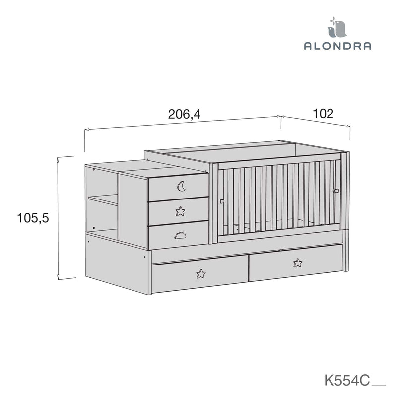 Cuna convertible 70x140 cm en blanco/gris · Sero Bubble K554-M7778