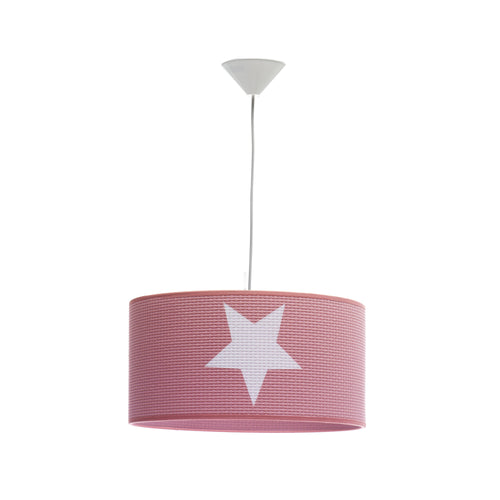 Lámpara de techo rosada rose con estrella blanca estampada con florón de plástico