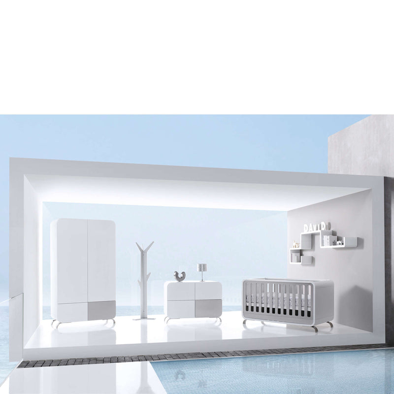 Habitación juvenil mobiliario de diseño con cuna-cama-escritorio gris