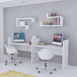 Cuna blanca gemelar convertible en 2 escritorios con estanterías de diseño
