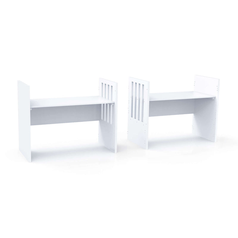 Cuna gemelar blanca convertible en 2 escritorios separados con barrera opcional