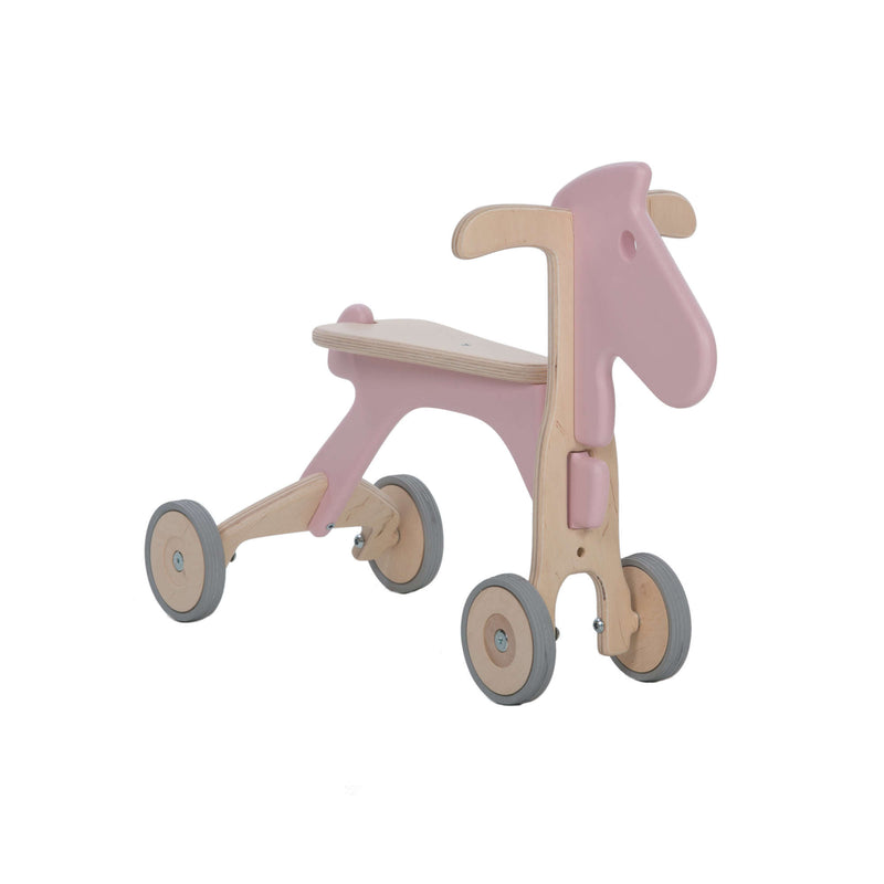 Juguete en forma de pony caballito rosa con ruedas