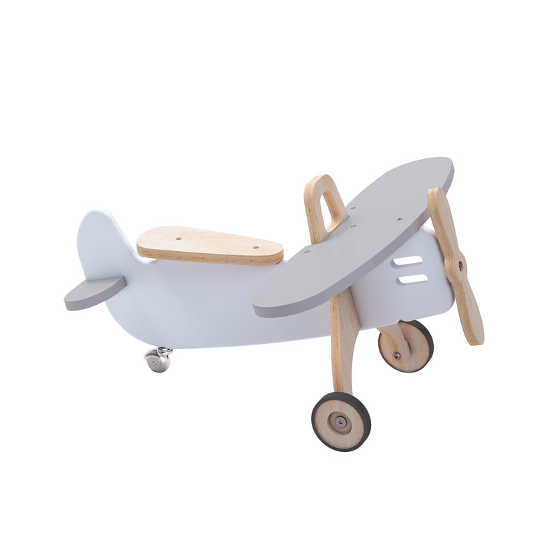 Avioneta infantil de madera de abedul lacada en gris con hélice móvil
