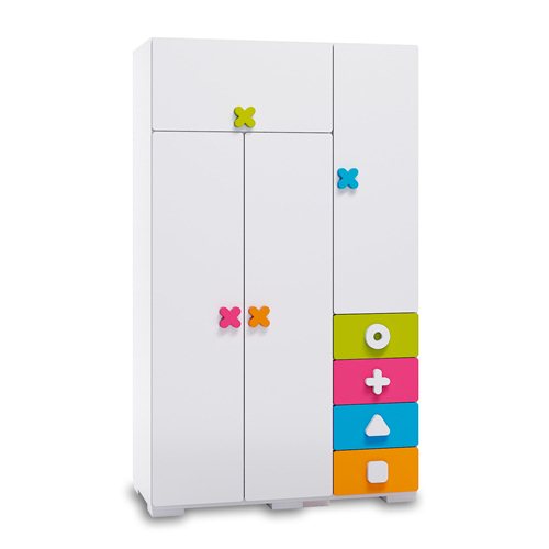 Armario infantil Maths 120cm lacado en color blanco mate con cajoneras de colores