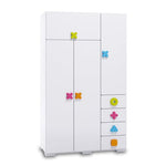Armario infantil Maths 120cm lacado en color blanco mate con apliques de colores