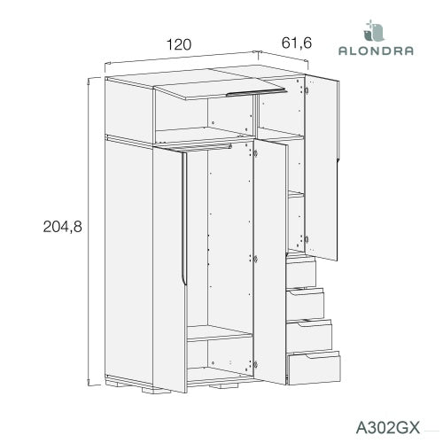 Medidas del Armario infantil Evolutive 120 cm A302G de Alondra