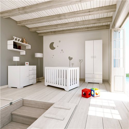 Estancia juvenil con cómoda y armario Maths 80cm de color blanco